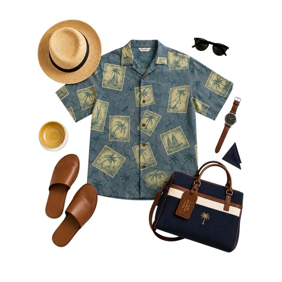 Tommy Bahama Other - Tommy Bahama Blue Silk Hawaiian Camp Shirt Men's Large Tropical Resort Aloha EUC
